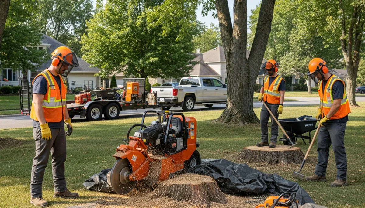 Stump removal service in Harrisburg, PA by Arbor Tree Care, clearing a yard stump safely