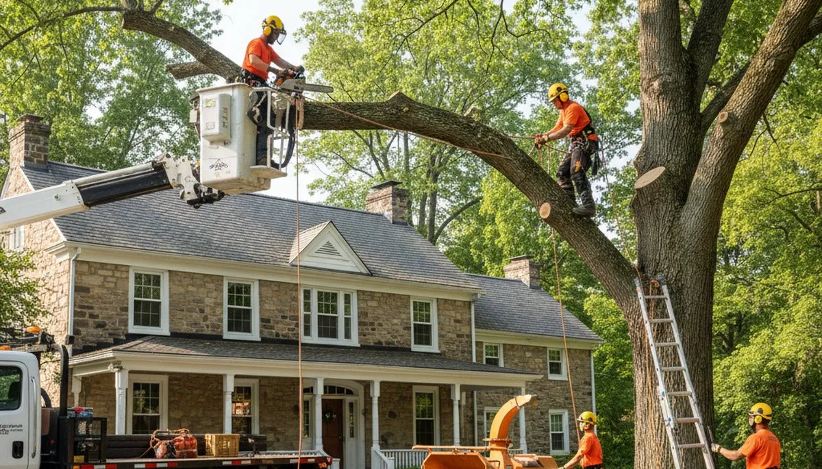 Tree service crew in Harrisburg, PA trimming and removing trees for safe, professional property care