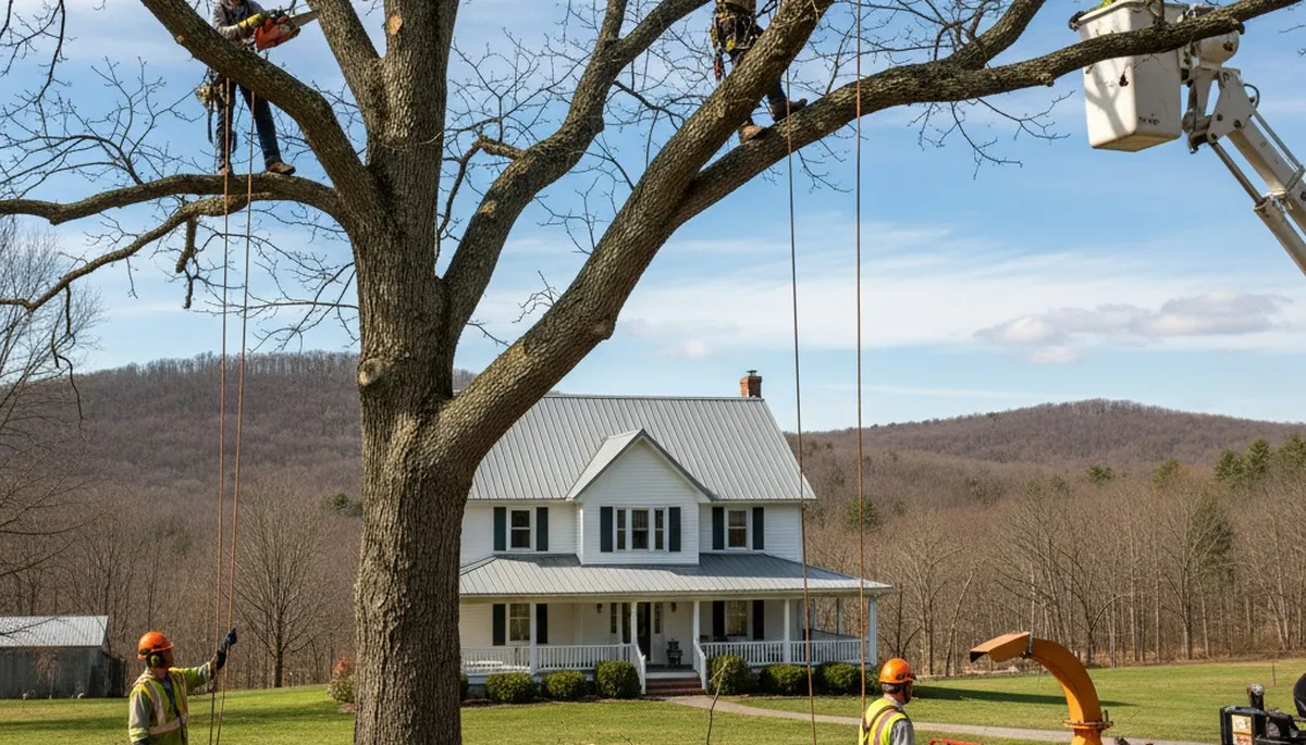 Tree service crew in Harrisburg, PA providing professional tree removal and trimming for businesses